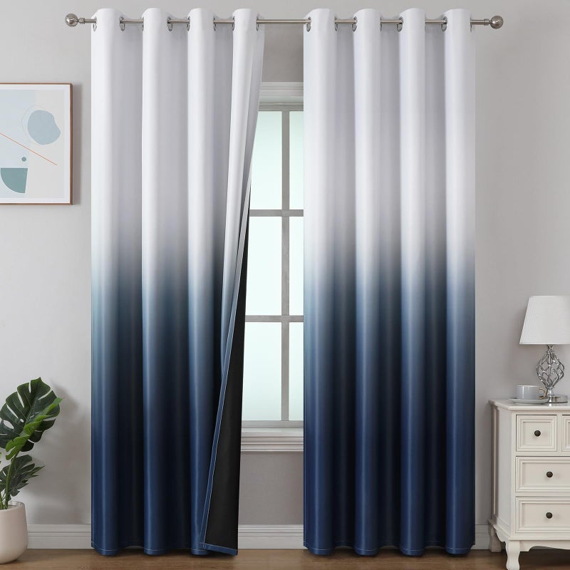 Estelar Textiler Ombre Blackout Curtains 84 Inch Length 2 Panels Set for Living Room, Navy Blue and Greyish White Energy Saving Thermal Insulated Grommet Drapes for Bedroom, 52Wx84L, One Pair - Image 1