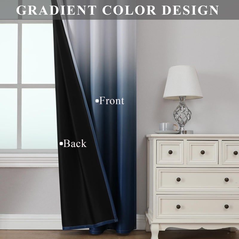 Estelar Textiler Ombre Blackout Curtains 84 Inch Length 2 Panels Set for Living Room, Navy Blue and Greyish White Energy Saving Thermal Insulated Grommet Drapes for Bedroom, 52Wx84L, One Pair - Image 3