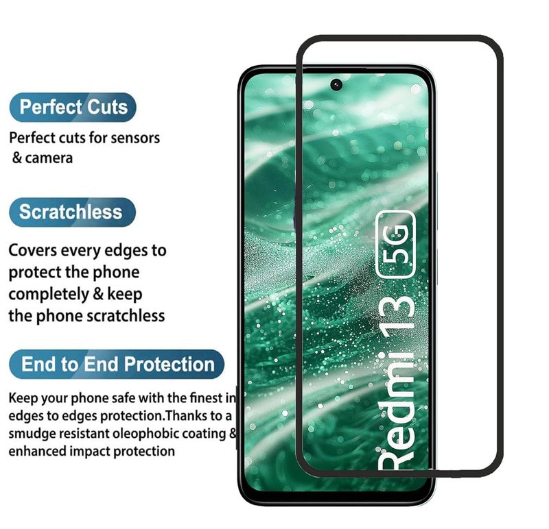 FabeKee Tempered Glass Screen Protector Compatible For Redmi 13 5G / Poco M6 Pro 5G / Redmi 12 5G /4G Black Cellphone With Edge-To-Edge Protector Coverage And Easy Installation Kit - Image 3