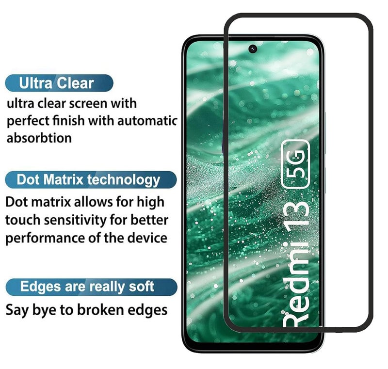 FabeKee Tempered Glass Screen Protector Compatible For Redmi 13 5G / Poco M6 Pro 5G / Redmi 12 5G /4G Black Cellphone With Edge-To-Edge Protector Coverage And Easy Installation Kit - Image 2