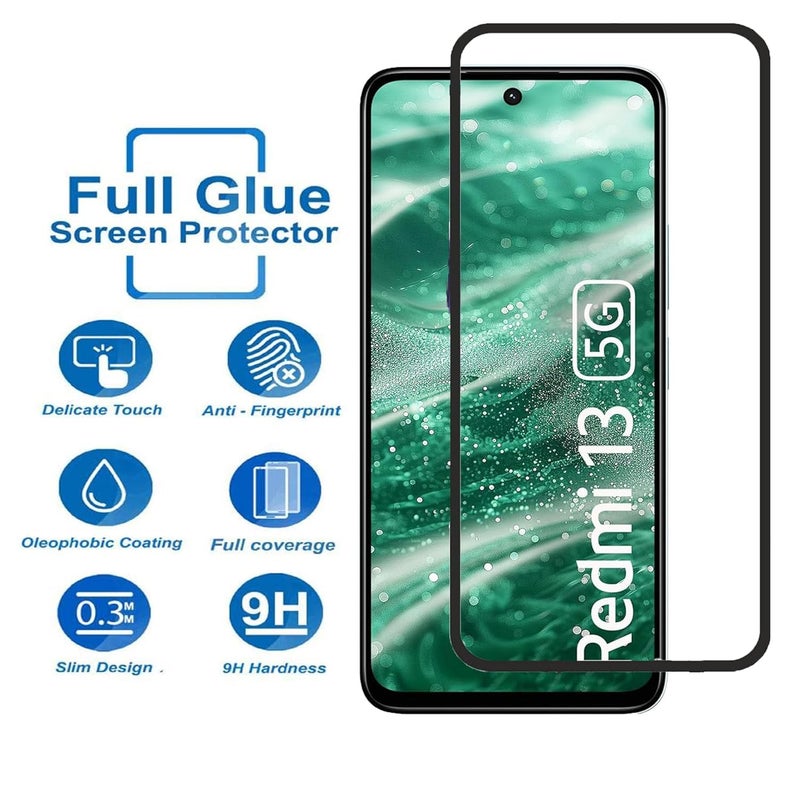 FabeKee Tempered Glass Screen Protector Compatible For Redmi 13 5G / Poco M6 Pro 5G / Redmi 12 5G /4G Black Cellphone With Edge-To-Edge Protector Coverage And Easy Installation Kit - Image 4