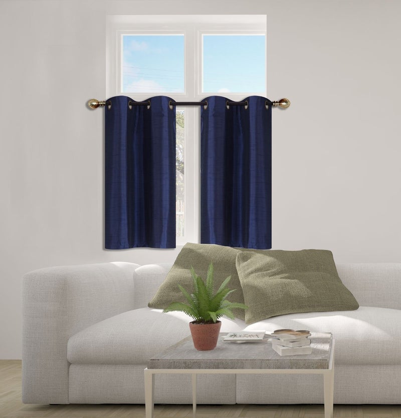Elegant Home Decor Elegant Home 2 Panels Tiers Grommets Small Window Treatment Curtain Faux Silk Insulated Blackout Drape Short Panel 28" W X 36" L Each for Kitchen Bathroom or Any Small Window # D24 (Navy Blue) - Image 3