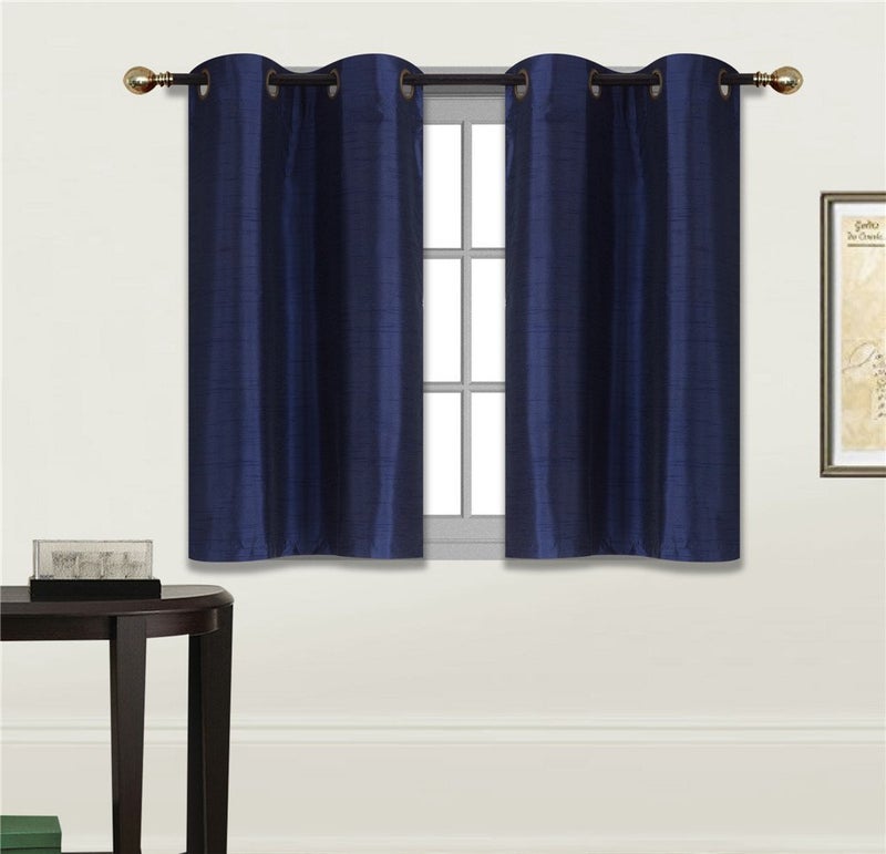 Elegant Home Decor Elegant Home 2 Panels Tiers Grommets Small Window Treatment Curtain Faux Silk Insulated Blackout Drape Short Panel 28" W X 36" L Each for Kitchen Bathroom or Any Small Window # D24 (Navy Blue) - Image 5