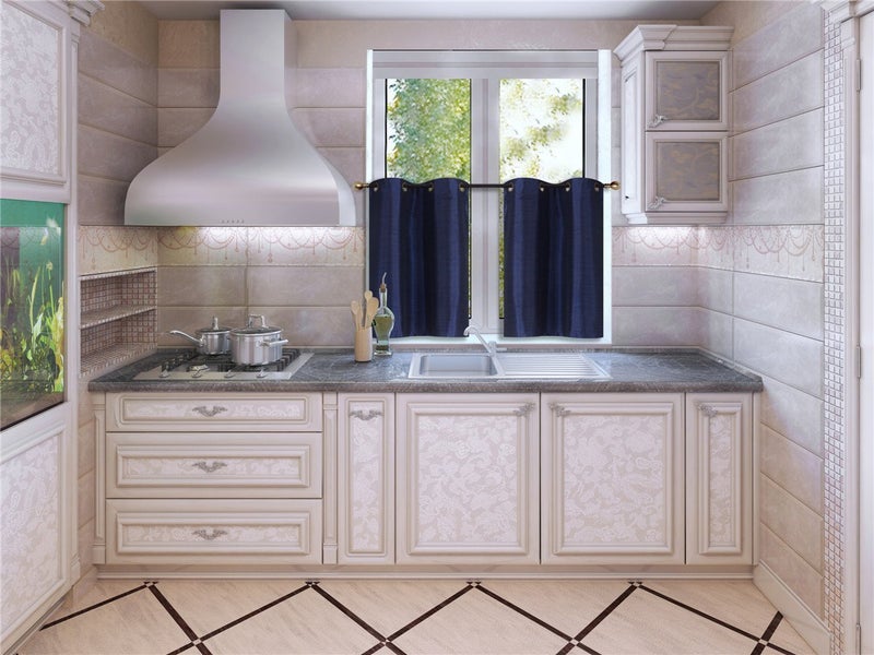 Elegant Home Decor Elegant Home 2 Panels Tiers Grommets Small Window Treatment Curtain Faux Silk Insulated Blackout Drape Short Panel 28" W X 36" L Each for Kitchen Bathroom or Any Small Window # D24 (Navy Blue) - Image 2