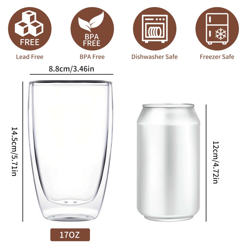 DOPUDO 17oz Double Wall Glass Coffee Mugs, Insulated Coffee Mug, Clear Borosilicate Glass Coffee Cups for Cappuccino, Tea, Lightweight and Microwave Safe - Image 2