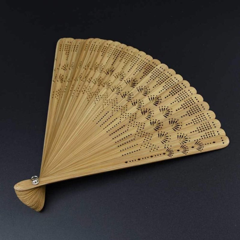 klarako Folding Fan - Portable Bamboo Handheld Fan Silk Hand Rave Fan for Women Girls 1pc (Brown) - Image 2