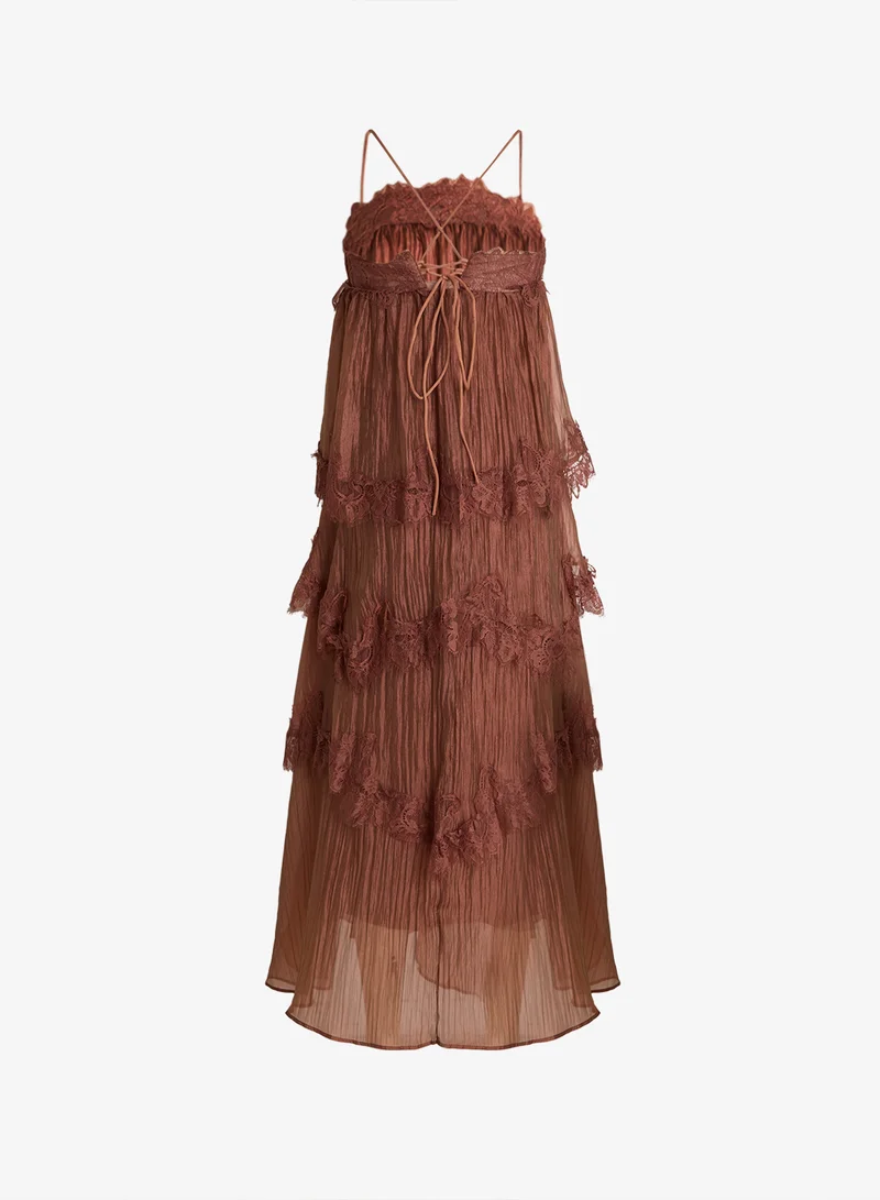 Ginger Boutique Strappy Lace Detail Tiered A Line Dress