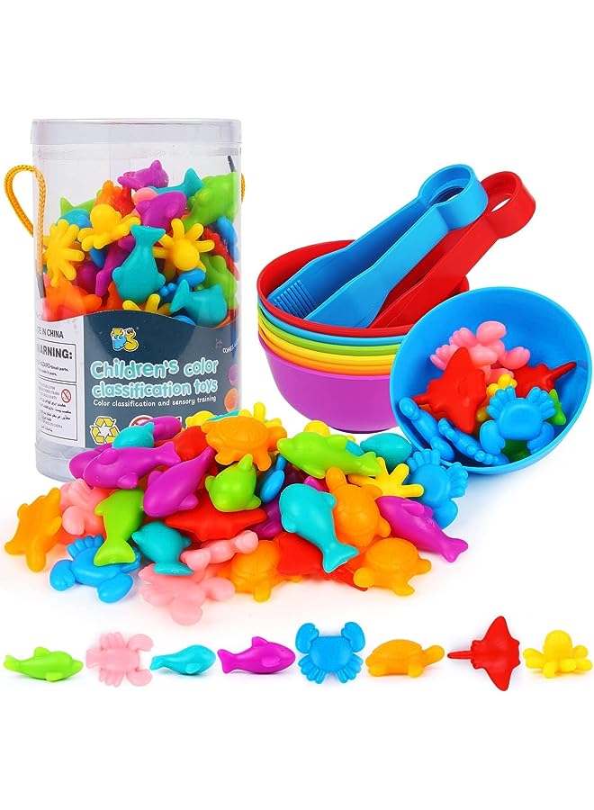 vesus Smart Colour Sorting Montessori Toys, Colourful Sea Creatures Counting Educational Toys with Bowls and Tongs, Learning Toys (Sea Animals)