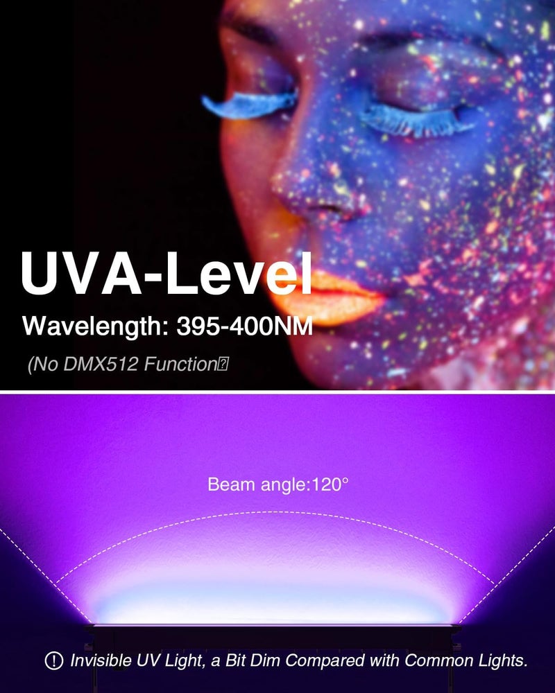 Onforu 4 عبوات من أضواء LED سوداء بقوة 42 واط، قضبان ضوء أسود مع قابس ومفتاح، مستلزمات حفلات تتلألأ في الظلام لتزيين الهالوين، غرفة النوم، طلاء الجسم، إضاءة المسرح، ملصق، أسود - Image 2