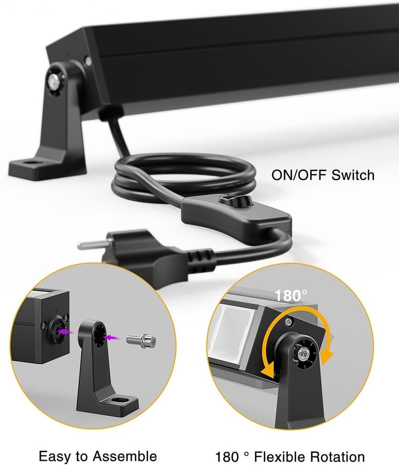 Onforu 4 عبوات من أضواء LED سوداء بقوة 42 واط، قضبان ضوء أسود مع قابس ومفتاح، مستلزمات حفلات تتلألأ في الظلام لتزيين الهالوين، غرفة النوم، طلاء الجسم، إضاءة المسرح، ملصق، أسود - Image 4