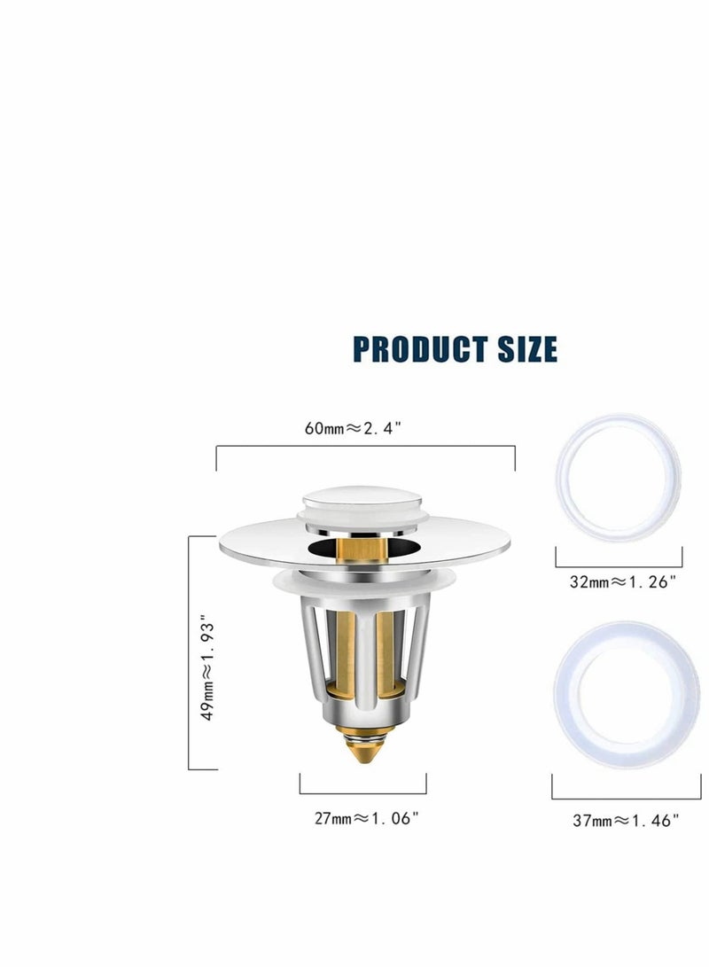Bathroom Sink Stopper, Pop Up Universal Wash Basin Drain Filter Bathroom Sink Drain Plug with Basket Sink Drain Strainer Anti-Clogging, 2 Pack