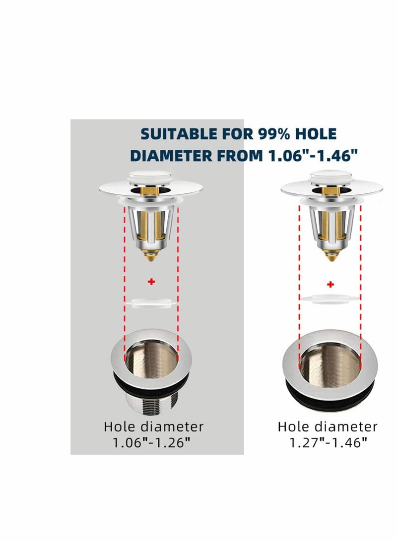 Bathroom Sink Stopper, Pop Up Universal Wash Basin Drain Filter Bathroom Sink Drain Plug with Basket Sink Drain Strainer Anti-Clogging, 2 Pack