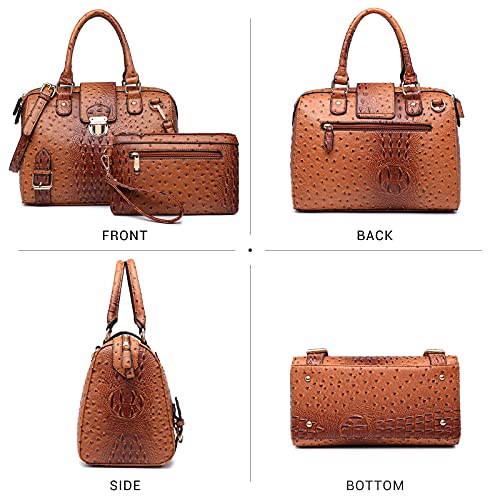 Dasein Women Barrel Handbags Fashion Satchel Bags Top Handle Shoulder Purses Vegan Leather Work Tote (Ostrich Brown) - Image 3