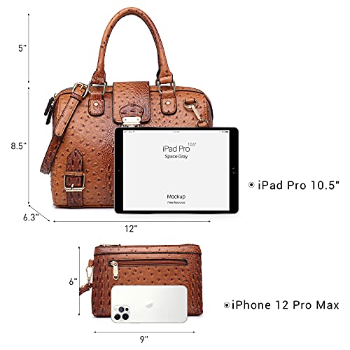 Dasein Women Barrel Handbags Fashion Satchel Bags Top Handle Shoulder Purses Vegan Leather Work Tote (Ostrich Brown) - Image 4