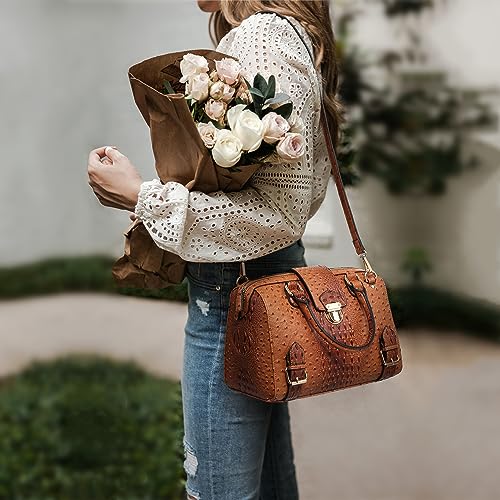Dasein Women Barrel Handbags Fashion Satchel Bags Top Handle Shoulder Purses Vegan Leather Work Tote (Ostrich Brown) - Image 2