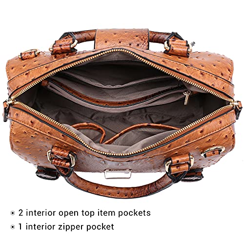 Dasein Women Barrel Handbags Fashion Satchel Bags Top Handle Shoulder Purses Vegan Leather Work Tote (Ostrich Brown) - Image 5