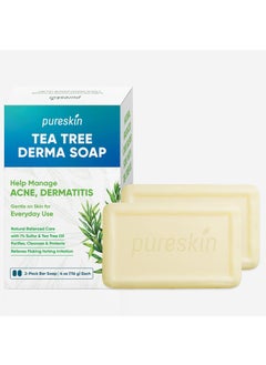 PureSkin Tea Tree Soap for Dermatitis  Acne Antifungal Natural Relief for Flaking  Irritated Skin  Tea Tree Body Wash for Body Odor  Soap for Eczema Athletes Foot Tinea Versicolor 2PCS 
