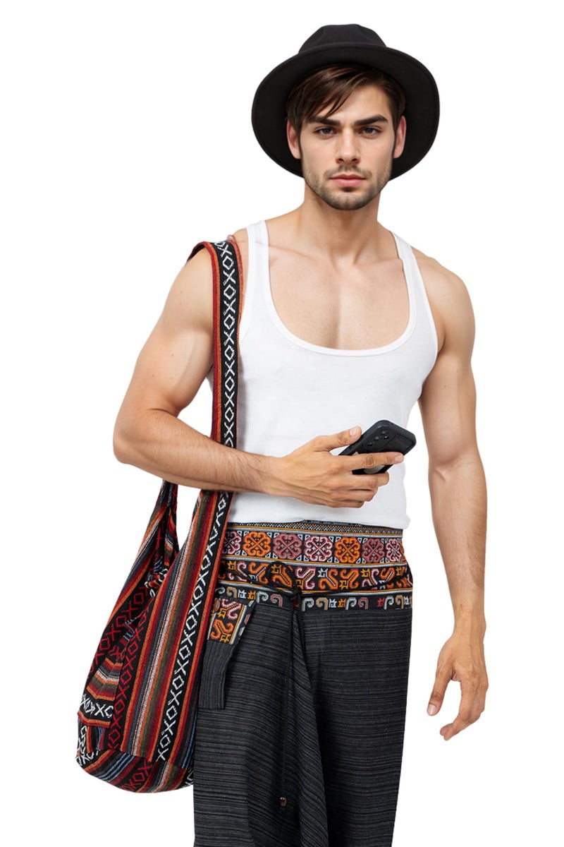 Your Cozy Boho Crossbody Bag for Women â€“ Handmade Cotton Sling Bag Lightweight Unisex Travel Purse with Zipper (Naga02) - Image 4