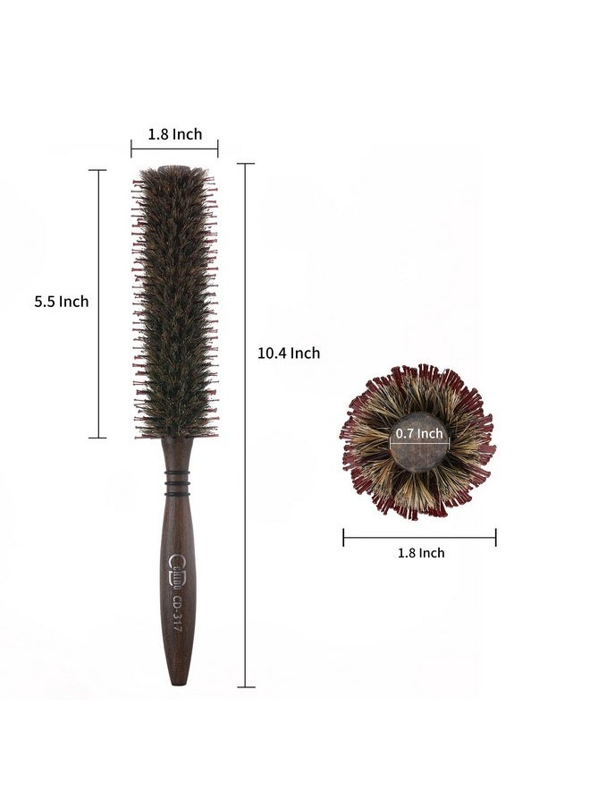 Perfehair - Small Round Boar & Nylon Bristle Brush 1.8 Inch Styling Hairbrush For Blow Drying Curling Men & Women'S Short Thin Fine Hair Natural Wooden Handle - Image 1