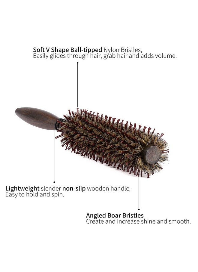 Perfehair - Small Round Boar & Nylon Bristle Brush 1.8 Inch Styling Hairbrush For Blow Drying Curling Men & Women'S Short Thin Fine Hair Natural Wooden Handle - Image 1