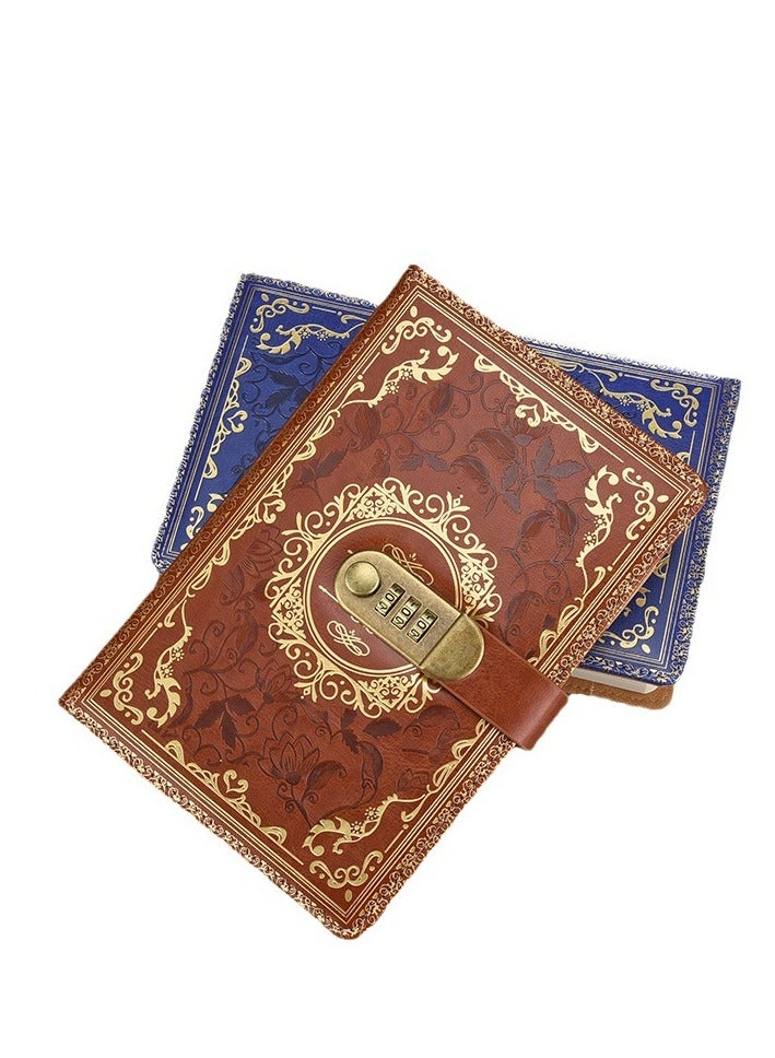 Generic A5 Diary Vintage Leather Diary Diary Notebook Three-digit Password Lock Creative Stationery (Brown) - Image 3