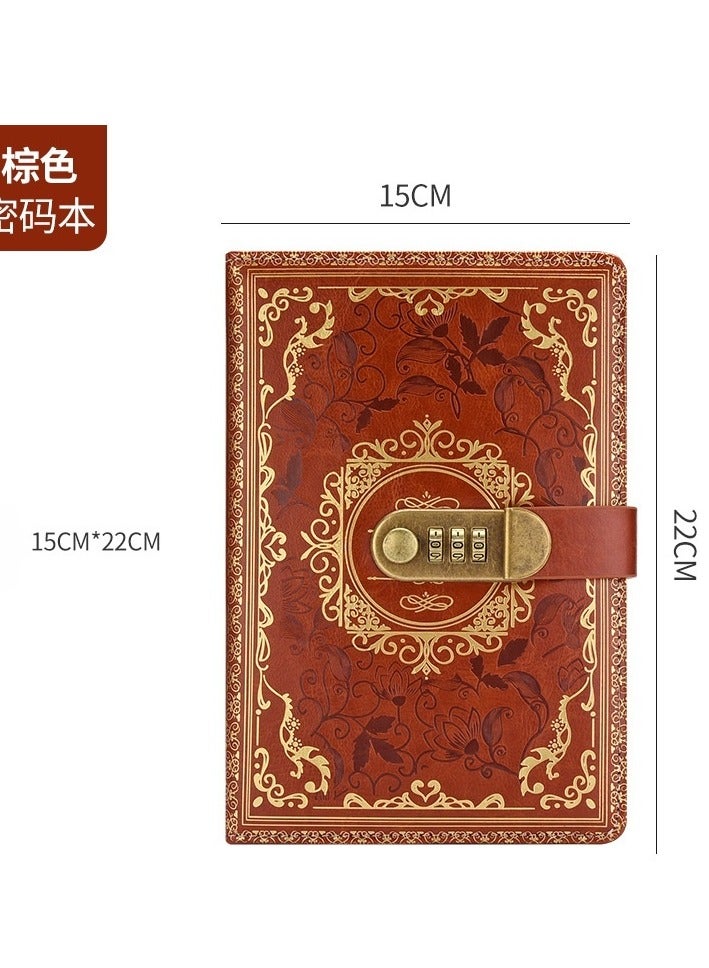 Generic A5 Diary Vintage Leather Diary Diary Notebook Three-digit Password Lock Creative Stationery (Brown) - Image 5
