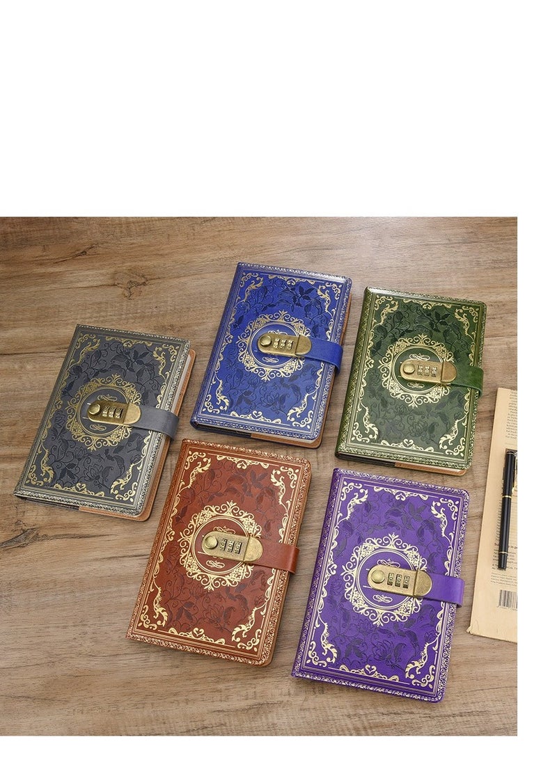 Generic A5 Diary Vintage Leather Diary Diary Notebook Three-digit Password Lock Creative Stationery (Brown) - Image 2