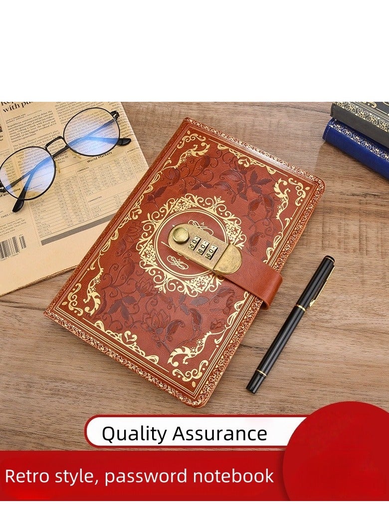 Generic A5 Diary Vintage Leather Diary Diary Notebook Three-digit Password Lock Creative Stationery (Brown) - Image 1