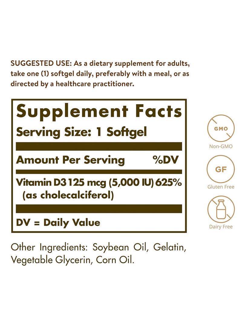 سولجر فيتامين د 3 كوليكالسيفيرول 5000 وحدة دولية - 100 كبسولة هلامية - Image 2