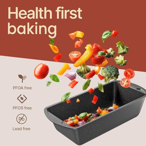 BAKKENMASTER Nonstick Loaf Pan Set Pack of 2, 10.2" & 11" Large Baking Bread Pan, Oven Safe Up to 450°F, PFOA, PFOS, PTFE Free, Space Saving Stackable Design, Stain Resistant, Dishwasher Friendly, Gray Marble - Image 5