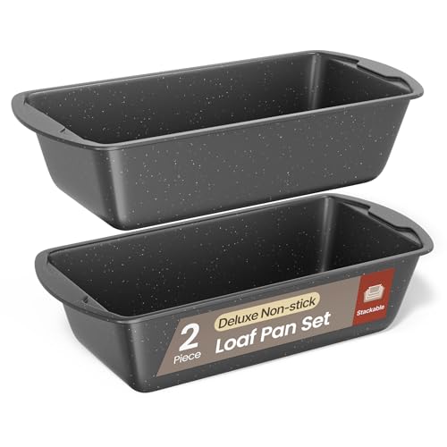 BAKKENMASTER Nonstick Loaf Pan Set Pack of 2, 10.2" & 11" Large Baking Bread Pan, Oven Safe Up to 450°F, PFOA, PFOS, PTFE Free, Space Saving Stackable Design, Stain Resistant, Dishwasher Friendly, Gray Marble - Image 1