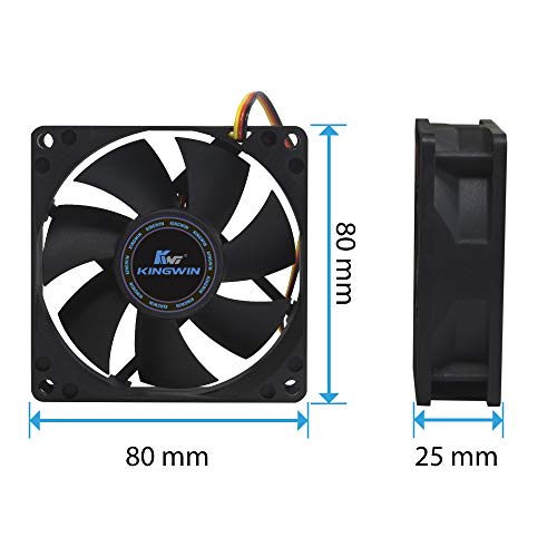 Kingwin 80mm Silent Fan – Quiet PC Cooling Fan for Computer Cases, CPU Coolers, Mining Rigs – Long Life Bearing, Maximum Airflow, Low Noise, 80mm Computer Case Fan – Black - Image 5