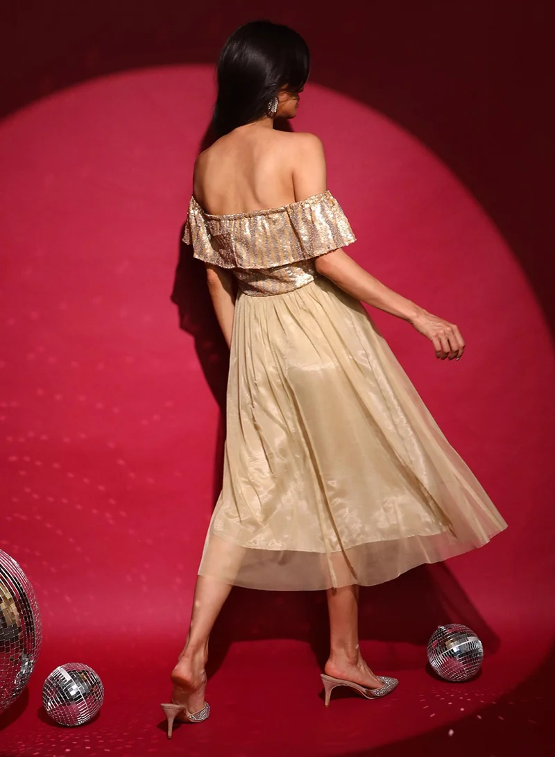 PINACOLADA  Women's Champayne Gold Sequin Block Dress for Women | Best Price UAE