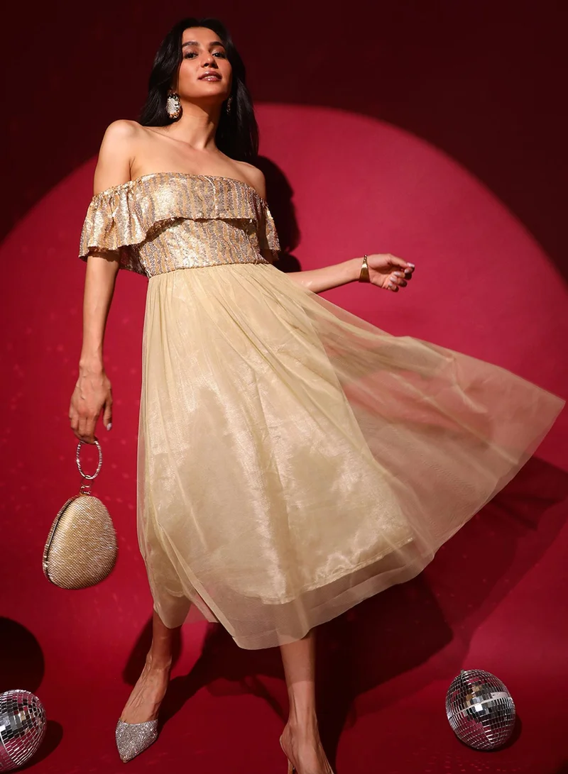 PINACOLADA  Women's Champayne Gold Sequin Block Dress for Women | Best Price UAE
