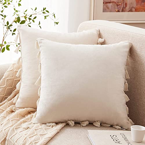 CottonFry Boho Decorative Throw Pillow/Cushion Covers with Tassels for Couch Bed Sofa Soft Velvet Cushion Covers - Image 1