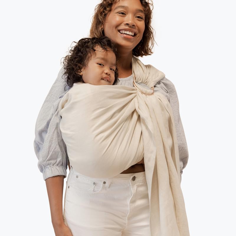 WildBird - Ring Sling Baby Carrier - 0-36 Months (up to 35 lbs) - Standard (74") Sparrow & Rose Gold Ring - Front, Hip or Back Carry - Adjustable Fit - Natural Linen - Baby Essentials - New Mom Gifts - Image 3