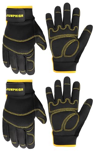 JUMPHIGH Safety Work Gloves 2 Pairs, Men's Utility Mechanic Working Gloves for Gardening Construction, Touchscreen Compatible, Flexible Breathable Fit, Knuckles & Palm (M) - Image 1