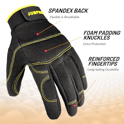 JUMPHIGH Safety Work Gloves 2 Pairs, Men's Utility Mechanic Working Gloves for Gardening Construction, Touchscreen Compatible, Flexible Breathable Fit, Knuckles & Palm (M) - Image 3