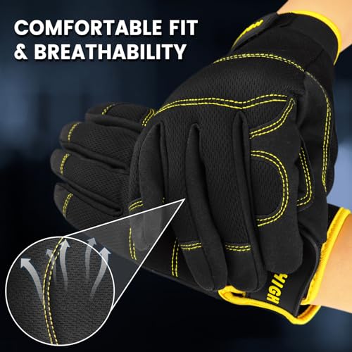 JUMPHIGH Safety Work Gloves 2 Pairs, Men's Utility Mechanic Working Gloves for Gardening Construction, Touchscreen Compatible, Flexible Breathable Fit, Knuckles & Palm (M) - Image 5