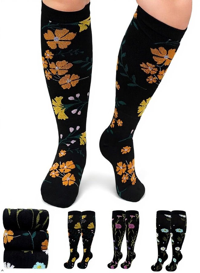 AMITOFO Plus Size Compression Socks 20-30mmHg Wide Calf for Men Women, Extra Large Compression Stockings Support for Running, Travel, Nurses, Pregnancy (3 Pairs) - Image 1