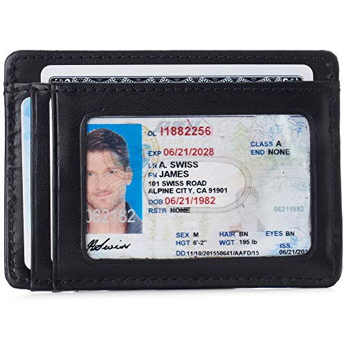 Alpine Swiss محفظة أمامية للرجال من ألباين سويس RFID ديرموت مع مشبك نقود جلدية مجموعة يورك بتشطيب ناعم باللون الأسود - Image 2
