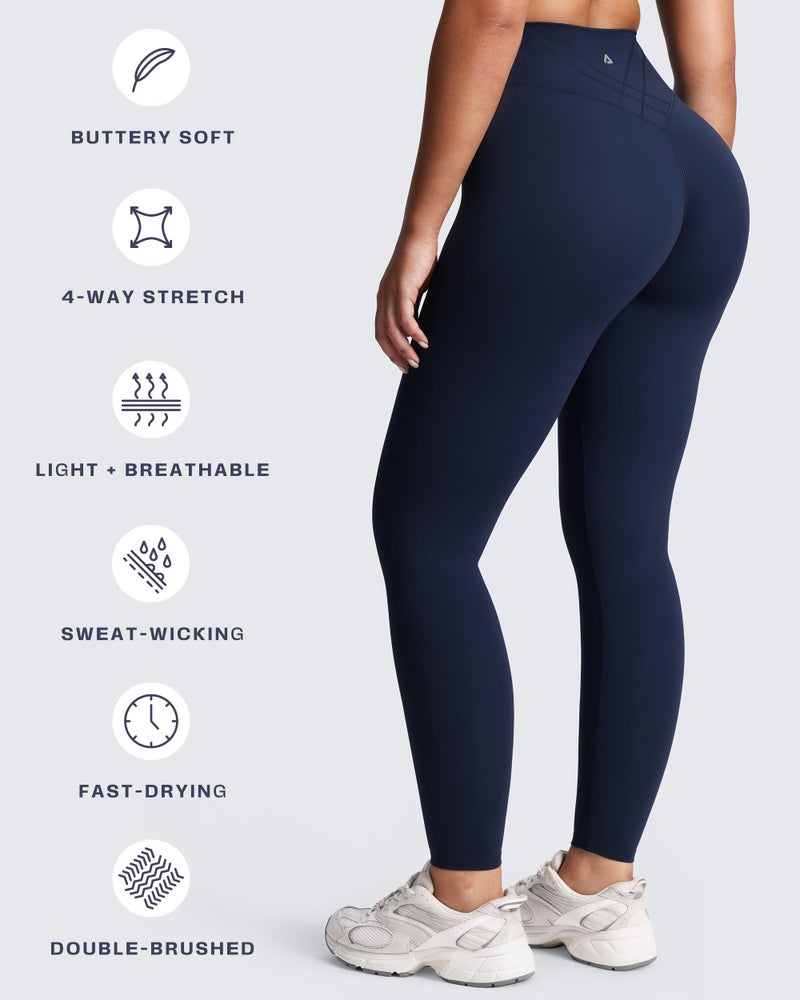 Aoxjox Women's Workout Velura Leggings High Waisted Hidden Scrunch PlushFlexâ„¢ Buttery Soft Yoga Pants 26" (Midnight Navy, Small) - Image 4