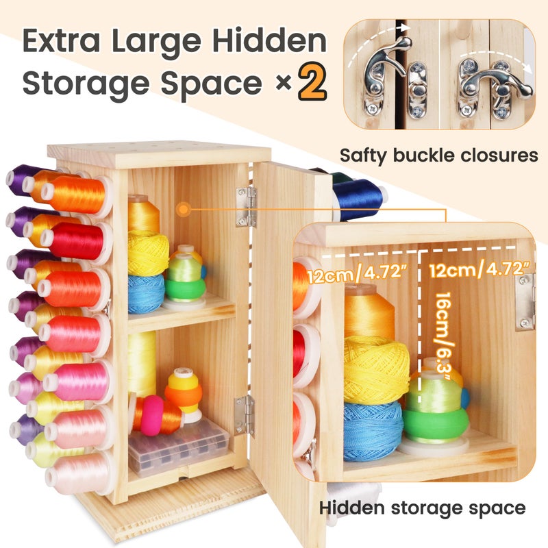 New brothread 93 Spools (DIY) 360Â° Fully Rotating Wooden Thread Rack/Thread Holder Organizer with Inner Storage Compartments for Sewing, Quilting, Embroidery, Hair-braiding and Jewelry - Image 4