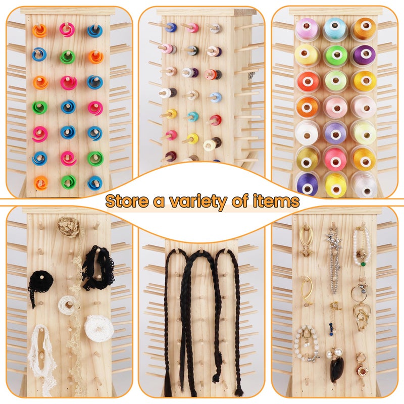 New brothread 93 Spools (DIY) 360Â° Fully Rotating Wooden Thread Rack/Thread Holder Organizer with Inner Storage Compartments for Sewing, Quilting, Embroidery, Hair-braiding and Jewelry - Image 5