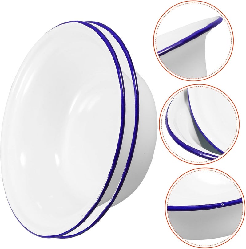 KALLORY 2pcs Enamel Dinner Plates Enamel Soup Bowls Thickened Serving Dishes Round Dinner Dishes for Kitchen - Image 4