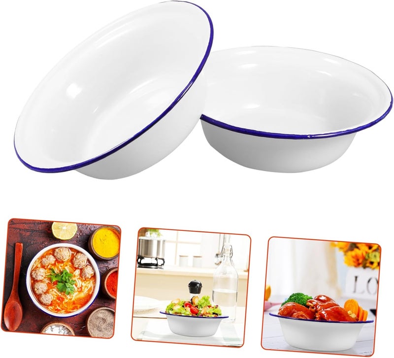 KALLORY 2pcs Enamel Dinner Plates Enamel Soup Bowls Thickened Serving Dishes Round Dinner Dishes for Kitchen - Image 2
