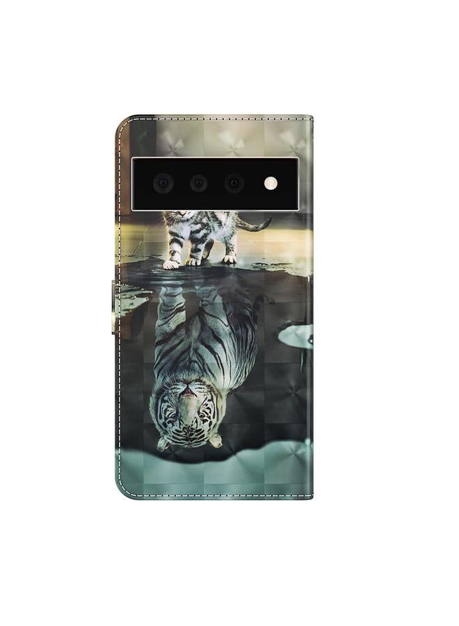اس-توب جراب لهاتف Google Pixel 6 Pro بنمط رسم ثلاثي الأبعاد مصنوع من مادة TPU + جلد PU - Image 3