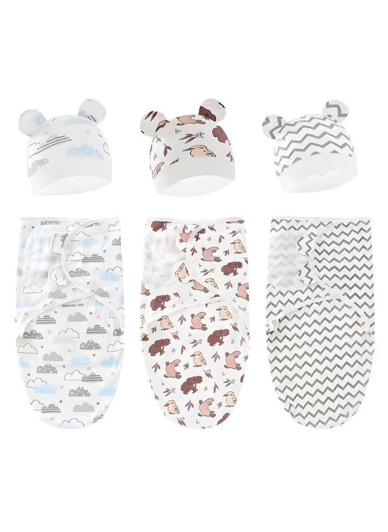 DOOKOO 6 PCS Baby Swaddle Blanket Wrap Cap Set Newborn Infant Sleep Sack With Caps 100% Breathable Cotton 0-6 Month  - Image 1