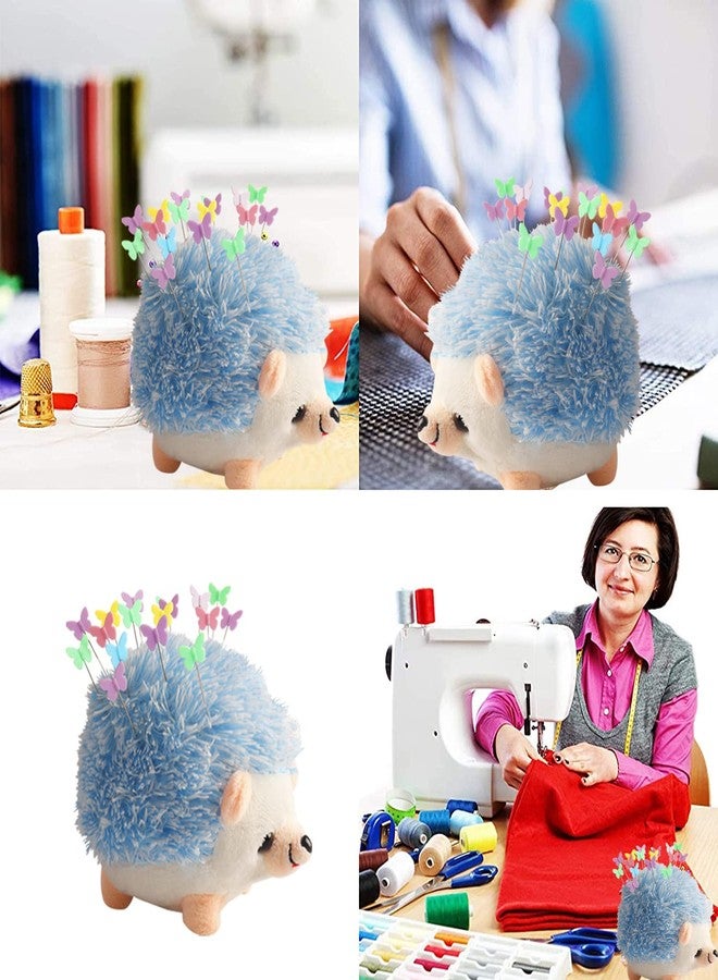 CICITOYWO Hedgehog Shape Pin Cushion, Cute Pincushions Sewing Kit Accessories Supplies Needle Cushions Holder with 100Pcs Colored Ball Heads Straight Fabric Pins for Jewelry Quilting DIY Crafts (Blue) - Image 5