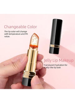 Julystar Crystal Flower Edible Gold Leaf Jelly Lipstick, Magic Color Changing Lipstick Temperature Color Change Lip Balm, Moisturizer Ph Color Change Lip Stick, Blood Rose  - Image 2